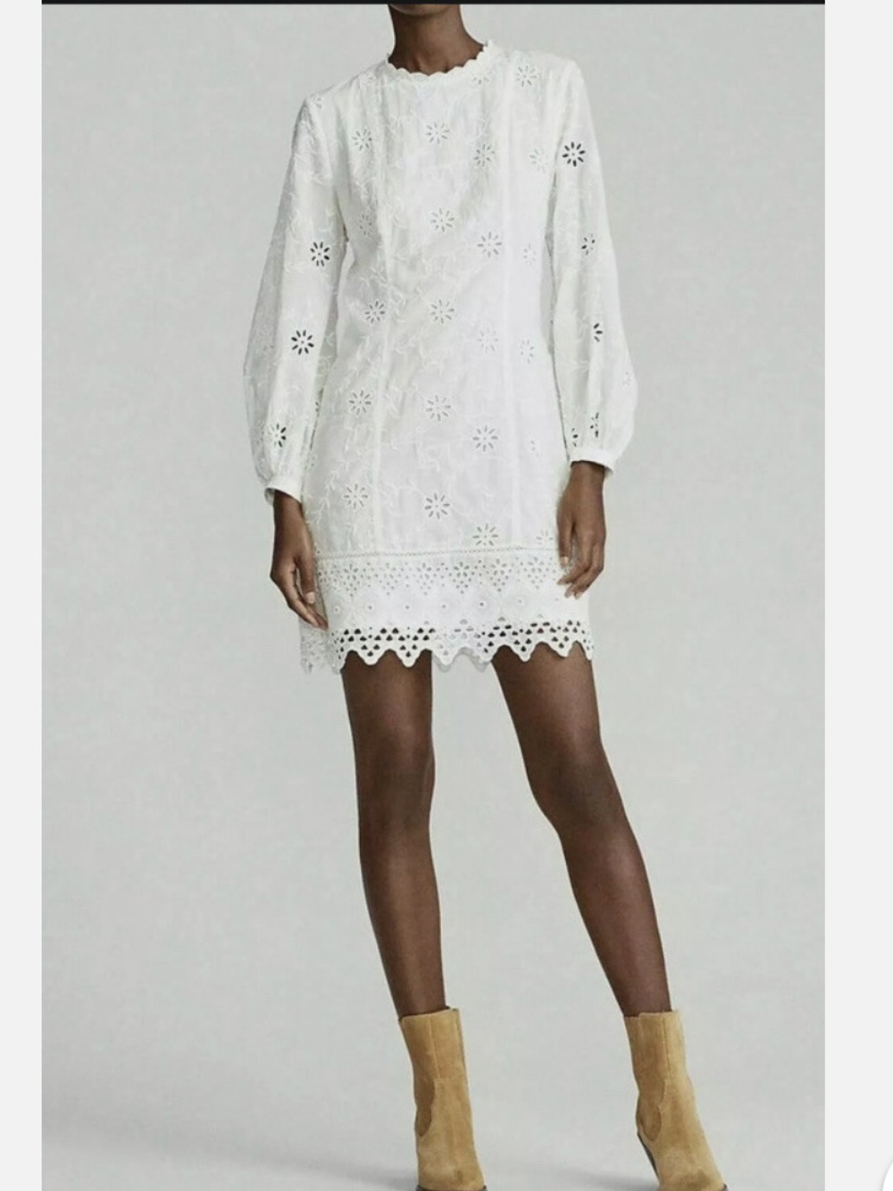 Polo Ralph Lauren White Eyelet Lace Long-Sleeve  Dress